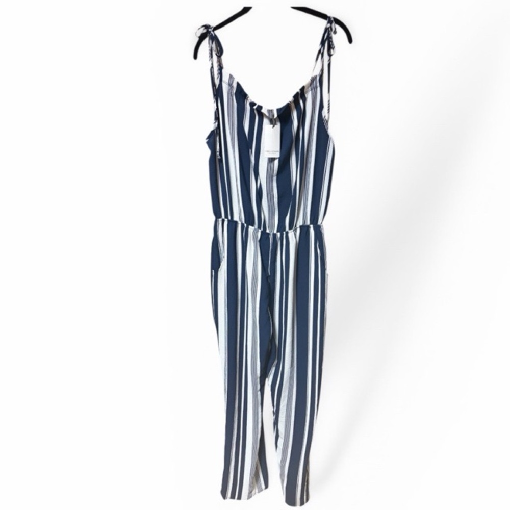 Green Envelope Striped Navy and White Jumpsuit NWT
